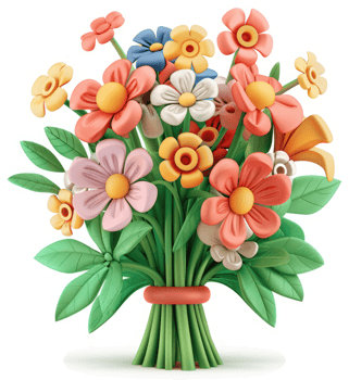Vibrant floral bouquet of sculpted blossoms. png