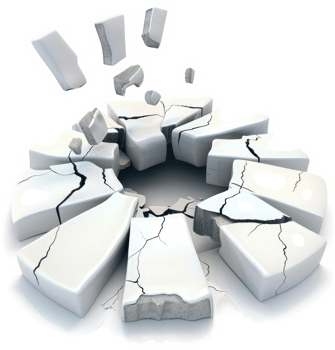 Shattered circle illustrates fragility and disintegration. png
