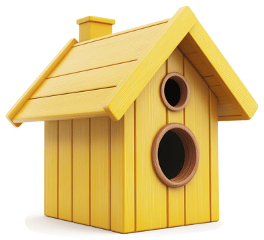 A vibrant yellow wooden birdhouse, charmingly designed. png