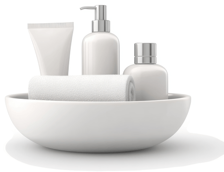 White ceramic bowl holding spa essentials. png