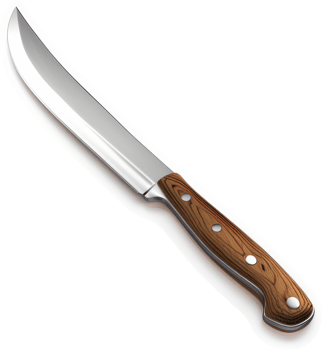 Sharp, long butcher knife with wooden handle. png