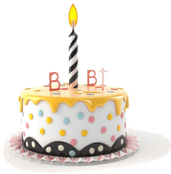 Festive birthday cake with colorful decorations. png