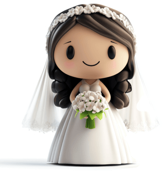Cute cartoon bride in a wedding dress. png