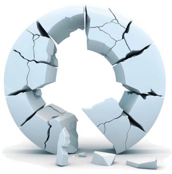 Shattered circle of ice symbolizes fragility and breakdown. png