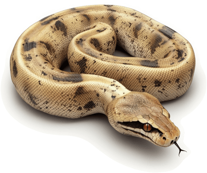 Spotted snake coils gracefully on a white background. png