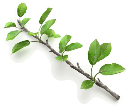 A slender branch with fresh spring leaves. png