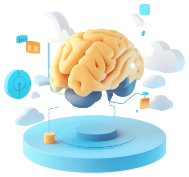Conceptual illustration of a human brain connected to technology. png