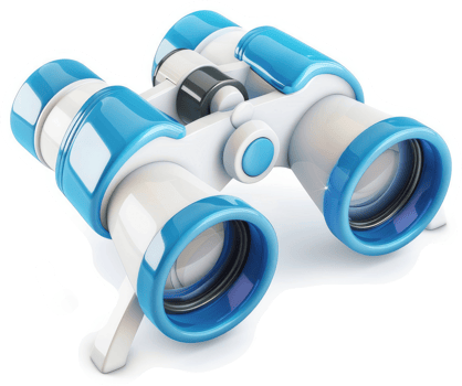 Modern binoculars with a glossy, light-blue and white design. png