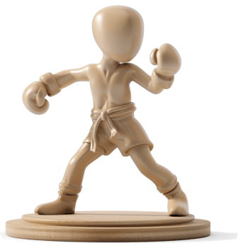 Beige figurine of a boxer in a fighting stance. png