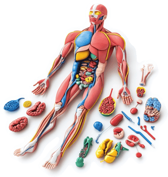 Detailed anatomical model of the human body and organs. png