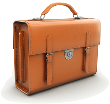 A classic, light orange leather briefcase with metal hardware. png