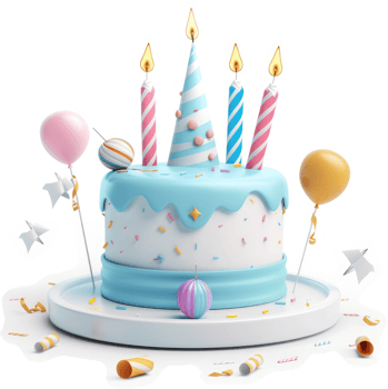 Festive birthday cake with decorations. png