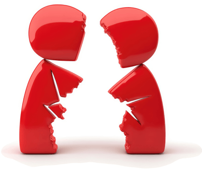 Broken connection between two figures symbolizes fractured relationship. png