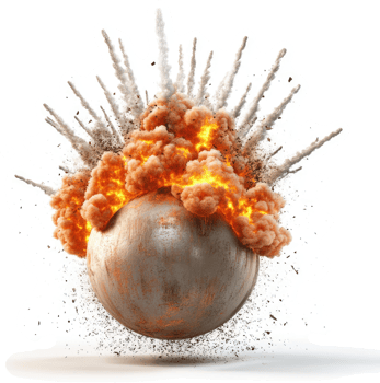 Explosive detonation of a metallic sphere in a fiery explosion. png