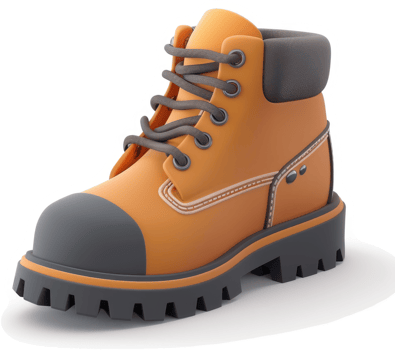 Orange safety work boot, digitally rendered. png