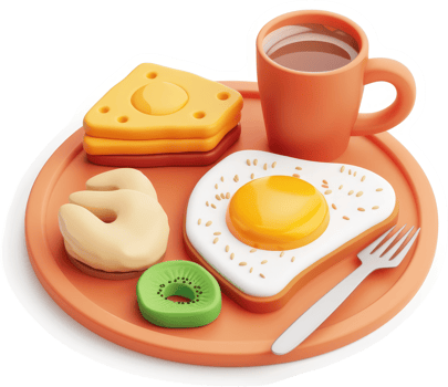 Colorful toy breakfast set for play. png