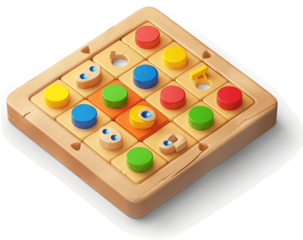 Colorful wooden puzzle game with colored circular pieces. png