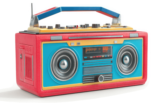 Colorful vintage boombox with vibrant hues. png
