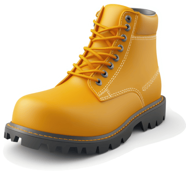 Bright yellow safety work boot with durable tread. png
