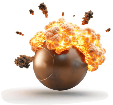 Exploding bronze sphere, a dramatic visual effect. png