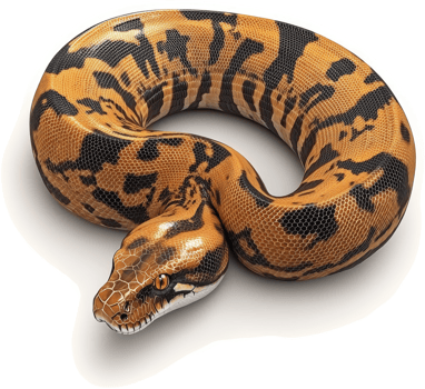 A captivating ball python coiled in a circular pattern. png