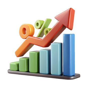 serene passionate contemporary Upward trending arrow chart with percentage markers. Clean lines, flat color, crisp edges with Scalable Design. impeccable png