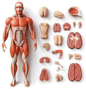 Human anatomy model depicting major organ systems. png