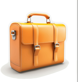 Bright orange leather briefcase with metal buckles. png