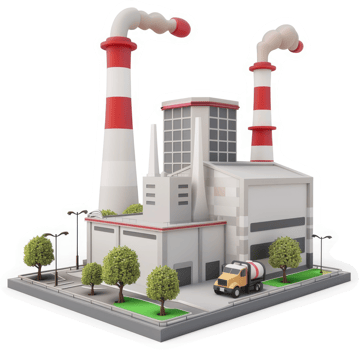 Industrial factory complex with emission stacks. png