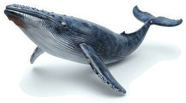 Majestic blue whale in dynamic swimming posture. png