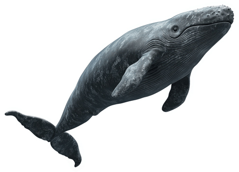 Gray whale leaping gracefully out of the water. png