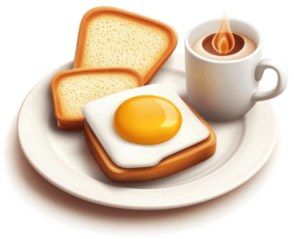 Simple breakfast of toast, egg, and coffee. png