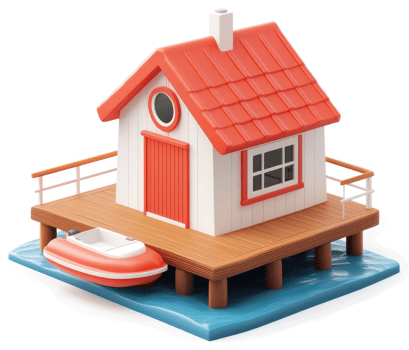 Colorful cartoon depiction of a charming seaside cottage. png