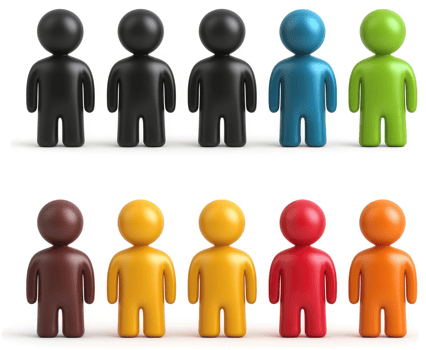 Colorful figures in two rows represent diversity and inclusion. png