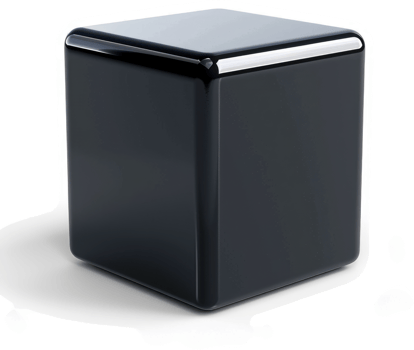 Polished black cube, geometric form. png