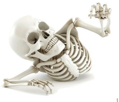 Flippant skeleton relaxing on the ground. png