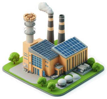 Sustainable industrial complex with solar panels. png
