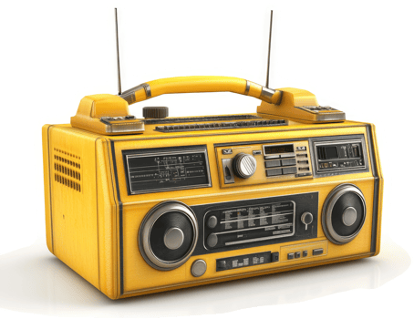 Retro yellow portable radio with vintage style. png