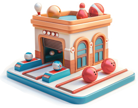 Colorful bowling alley miniature architectural model. png
