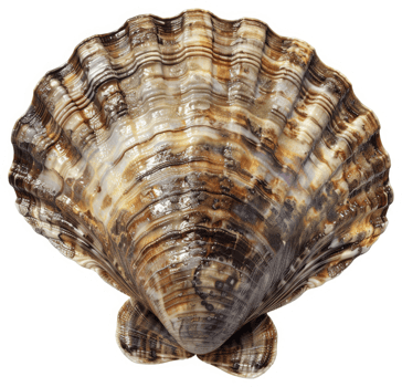 Detailed view of a scallop shell's intricate patterns. png