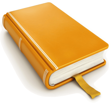 Vibrant, golden-orange hardback book with a yellow bookmark. png