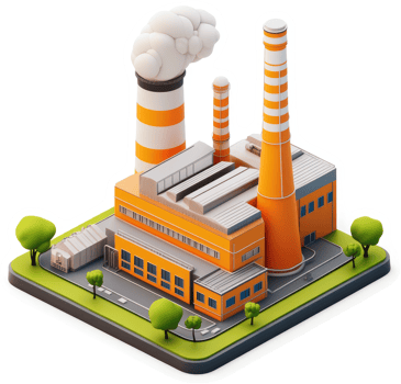 Industrial facility with two tall orange smokestacks. png