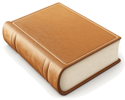 Classic leather-bound book, resting on a plain surface. png