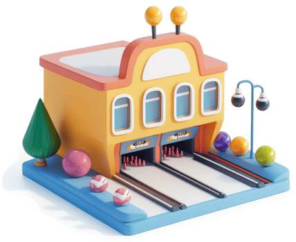 Colorful miniature bowling alley, a playful design. png