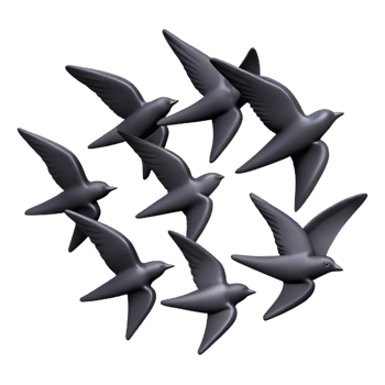 dazzling whimsical impressionist Silhouette of a flying bird flock. Scalable, flat color, sharp edges with Scalable Design. flawless png