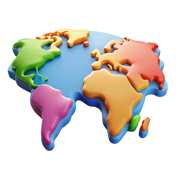 inspired art deco World map with highlighted continents in different flat colors. Crisp edges, clean lines with Scalable Design. ultra HD png