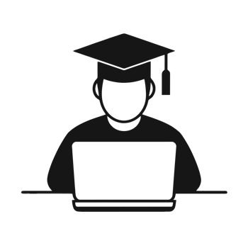 A silhouette of a person wearing a graduation cap sits in front of a laptop, conveying an educational theme cutouts png