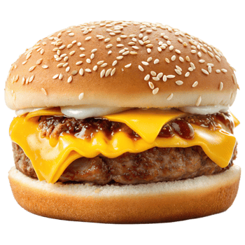 A hamburger with cheese and meat on a bun png