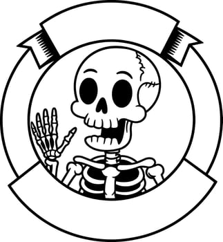 Cute cartoon skeleton waving bones vector