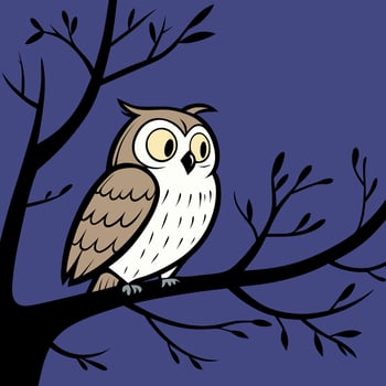 Colorful Owl on Tree Branch at Night vector